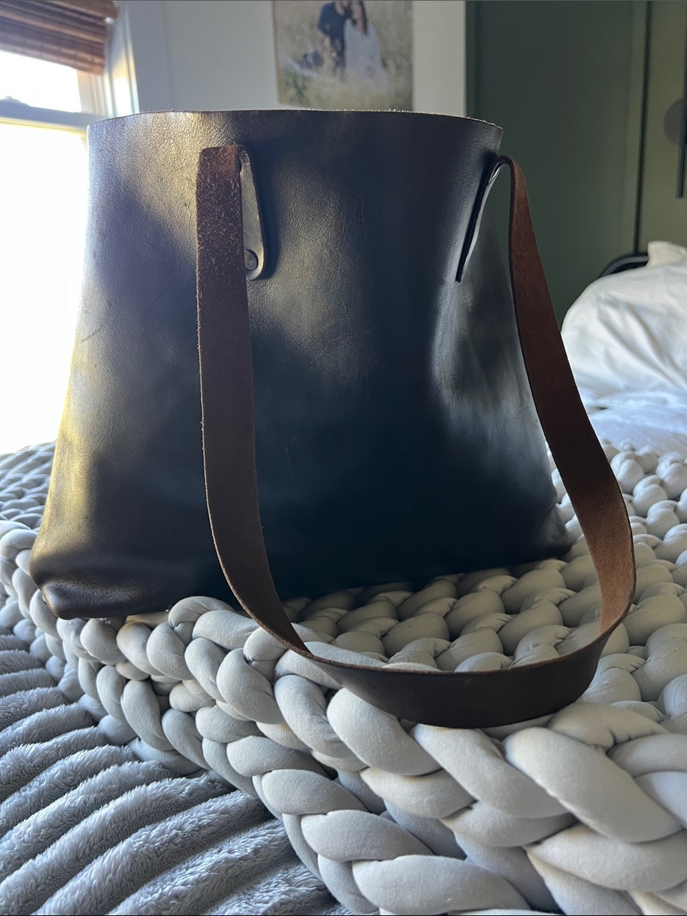 Love 41 Leather Tote Bag in Dark Brown with Straps